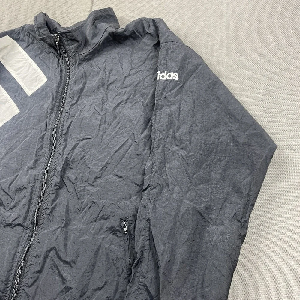 VTG Adidas Windbreaker‎ Jacket Mens Medium Retro Zip Up 90s Stripe Lined Black